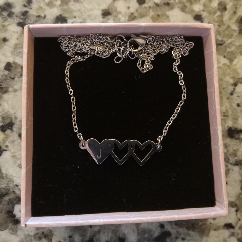 Silver J Initial Heart Necklace